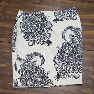 LOFT White and Blue Floral Skirt